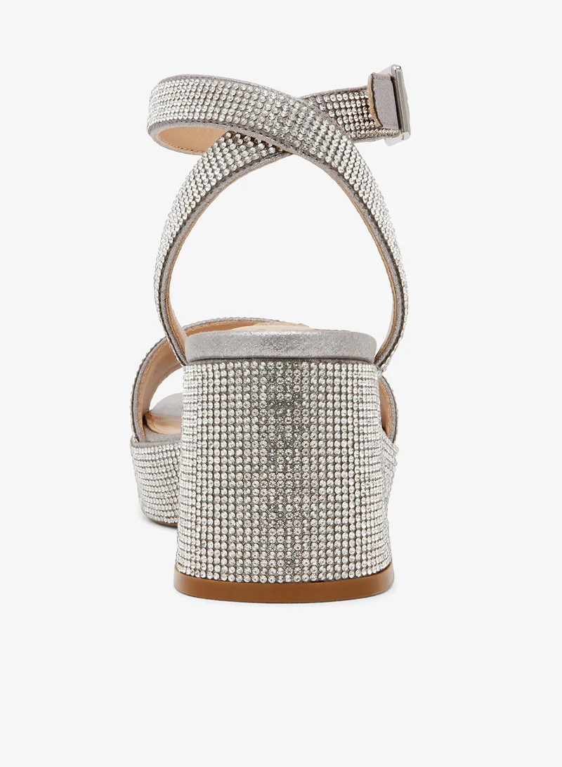 STEVE MADDEN Rhinestones and Metal Buckle Heeled Sandals